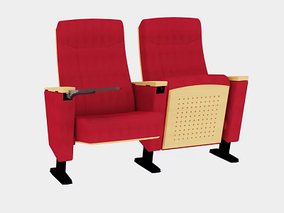 Two Red Fabric Single Sofas With Wooden Armrests Perforated Backrest And Black Legs 3d model