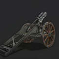 Old Cannons with Wooden Wheels and Metal Barrels Historical Military Artillery Weapons