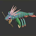 Colorful Low Poly Mythical Creature With Green Body Pink Horns Red Eyes And 3D Design
