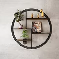 Decorative Ornament Combination Geometric And Circular Metal Wood Shelves With Succulents Green Plants And Vases