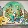 Chinese Style Circular Wall Decor with Phoenix Figure Mountains and Clouds Design