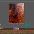 Abstract Painting With Red Orange Black Tones And Textured Layers On Wall