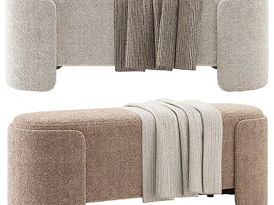 Modern Living Room Sofa Bench With Soft Fabric Beige Brown And Striped Blanket Design 3d model