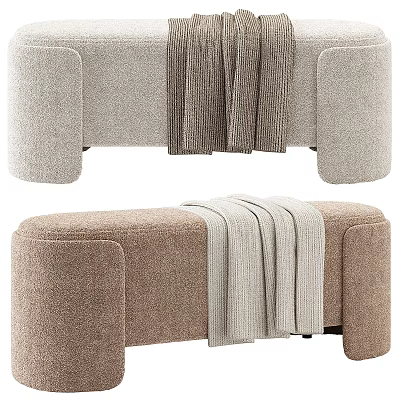 Modern Living Room Sofa Bench With Soft Fabric Beige Brown And Striped Blanket Design 3d model