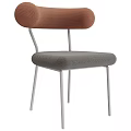 Modern Minimalist Dining Chair With Brown Backrest Gray Fabric Seat And White Metal Legs