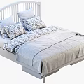 Modern Minimalist Double Bed with White Frame Gray Bedsheets Patterned Pillows and Underbed Storage Drawers 3d model