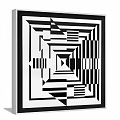 Black and White Abstract Painting Featuring Geometric Stripes Squares Illusion And Symmetrical Design