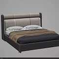 Modern Double Bed With Upholstered Beige Gray Headboard White Pillows Gray Bedding Brown Throw Blanket