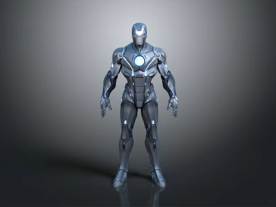 High Tech Iron Man Armor 3D Render With Blue Glowing Details And Metallic Design 3d model