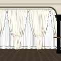 Sheer Light Beige Pleated Curtains With Scalloped Edges Interior Herringbone Wooden Floor Archway Column