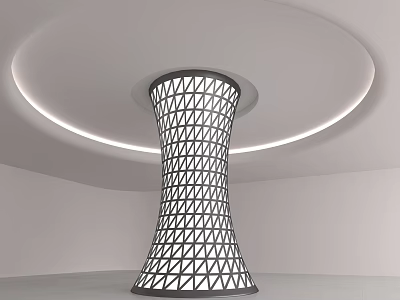 Modern Geometric Lattice Pillar Design With Surrounding Circular Lighting In Minimalist Interior 3d model