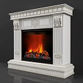 White Decorative Fireplace With Carved Details Flames And Logs In Interior Design