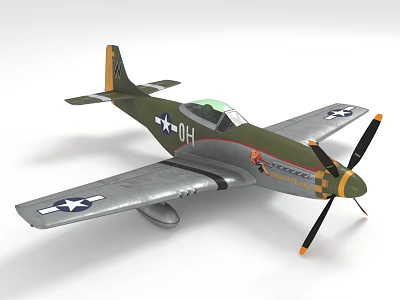 Green Silver Fighter Jet with UH Marking Star Emblem and Propeller Design 3d model
