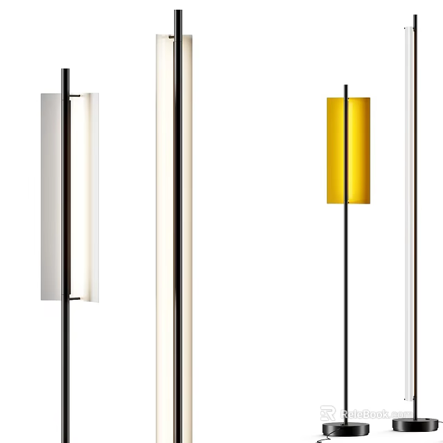 Modern Floor Lamps With Sleek Metal Poles And White Yellow Shades 3d model 