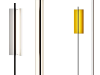 Modern Floor Lamps With Sleek Metal Poles And White Yellow Shades 3d model