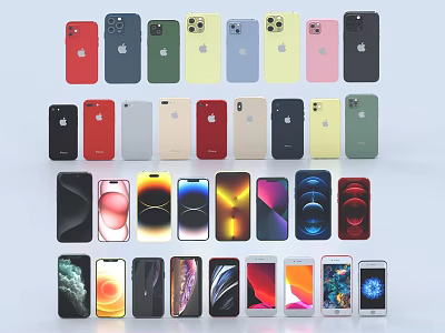 Assorted Smartphones Featuring Multiple Colors Different Designs Camera Modules And Screens 3d model