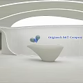 Modern Hotel Lobby With Curved Design White Reception Desk And Decorative Spheres