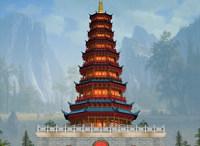 Loft Tower Linglong Pagoda 3d model