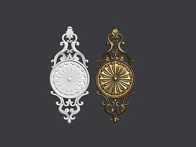 Ornate Metal Carvings in Gold and White Finish with Intricate Floral Patterns 3d model