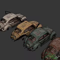 Collection Of Old Abandoned Cars With Rusty Bodies And Open Doors