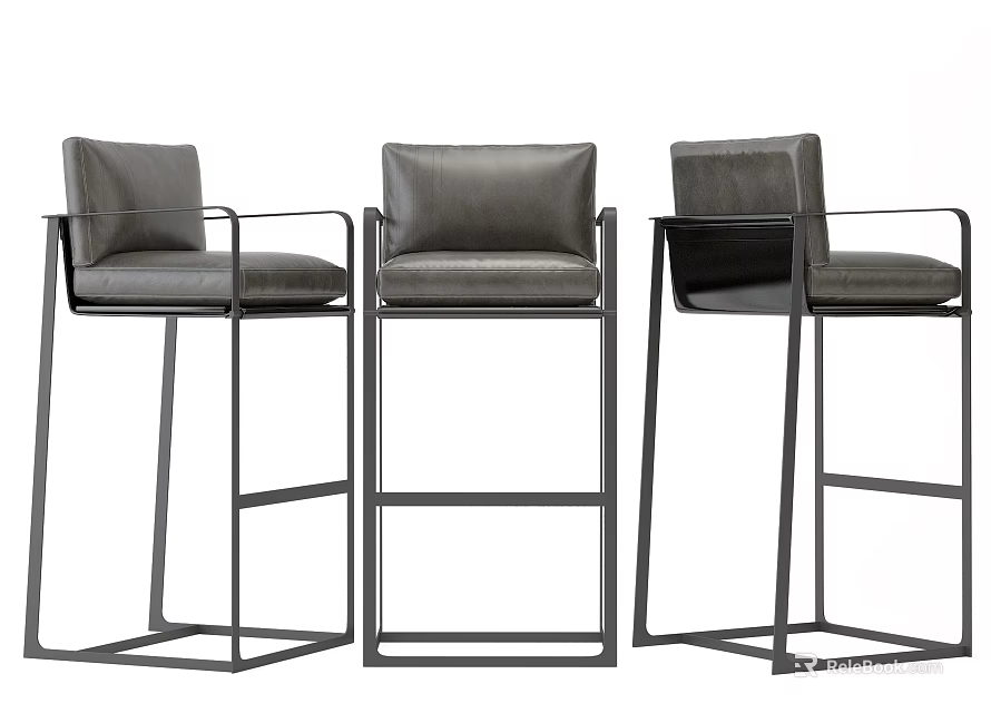Modern Leather Bar Stools With Black Metal Frame And Sleek Design 3d model 