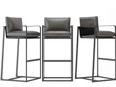Modern Leather Bar Stools With Black Metal Frame And Sleek Design 3d model