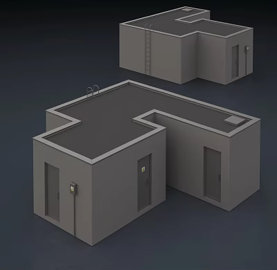 Modern Architectural Model Featuring Gray Geometric Structures Multiple Doors And Levels 3d model