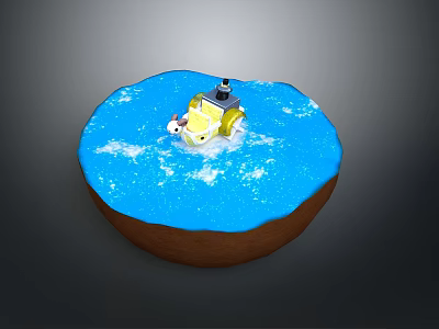 Round Bowl With Blue Liquid Surface Yellow Boat And White Duckling Toy 3d model