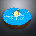 Round Bowl With Blue Liquid Surface Yellow Boat And White Duckling Toy
