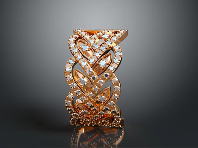 Elegant Gold Ring With Intricate Braided Design And Sparkling Diamonds 3d model