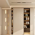 Modern Entryway Hallway Interior Design With Built in Bookshelves And Recessed Lighting