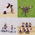 Cheerleaders In Purple Uniforms Performing Stunts On Grass And Wooden Floor