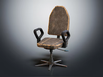Vintage Brown Leather Office Chair With Black Armrests Five Point Metal Base And Swivel Wheels 3d model