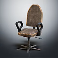Vintage Brown Leather Office Chair With Black Armrests Five Point Metal Base And Swivel Wheels