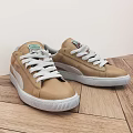 Tan Low Top Casual Sneakers With White Stripes And Rubber Sole Design