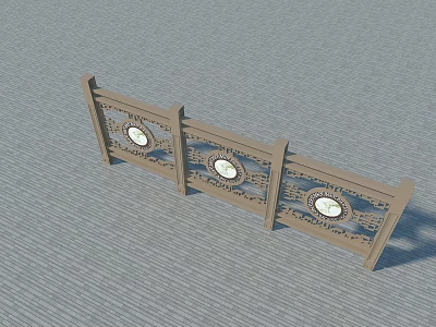 Ornamental Wooden Railings With Three Connected Sections And Circular Decorative Panels 3d model