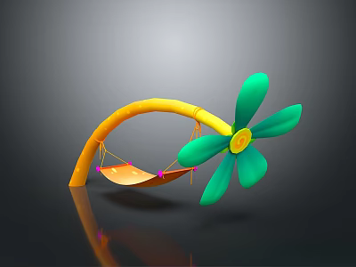 Colorful Flower Shaped Commercial Equipment Swing With Yellow Stem Green Petals And Orange Seat 3d model