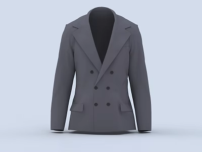 Gray Double Breasted Suit Jacket With Classic Lapel And Front Pockets Design 3d model