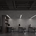 Modern Office Interior With Open Space High Ceiling Concrete Columns Large Windows Blinds And Furniture