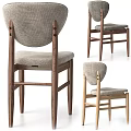 Modern Dining Chair With Wooden Legs Curved Backrest And Gray Fabric Upholstered Seat