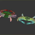 Two Colorful Crabs with Green Shell Orange Claws and Blue Body Black Patterns