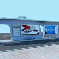 PTA Bus Station Featuring Curved Roof Car Ads Seats And Brick Pavement