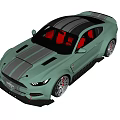 Green Ford Mustang Sports Car With Black Racing Stripes Large Wheels And Red Calipers