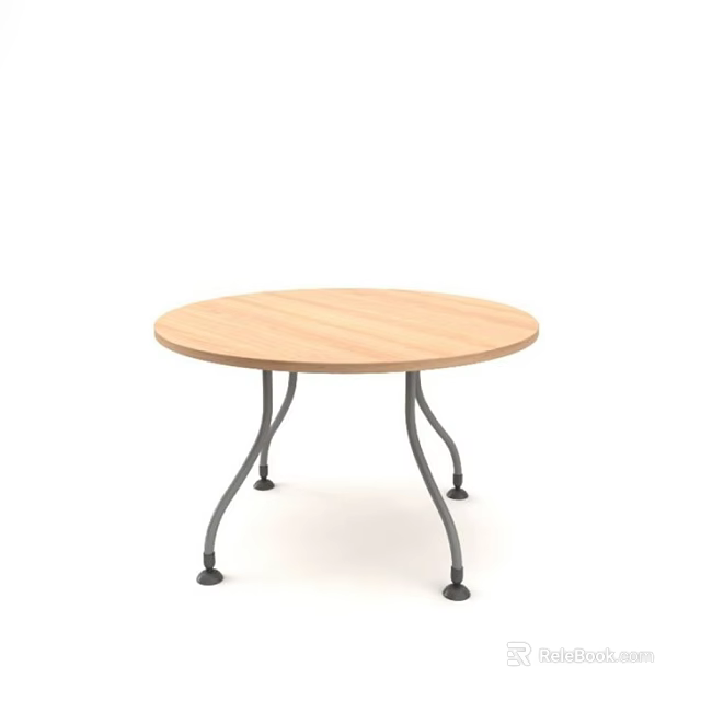 Round Wooden Office Desk With Curved Metal Legs And Non Slip Pads 3d model 