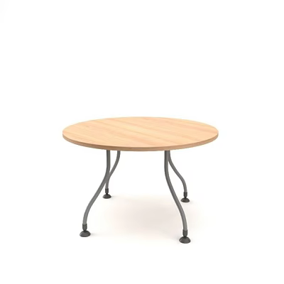 Round Wooden Office Desk With Curved Metal Legs And Non Slip Pads 3d model