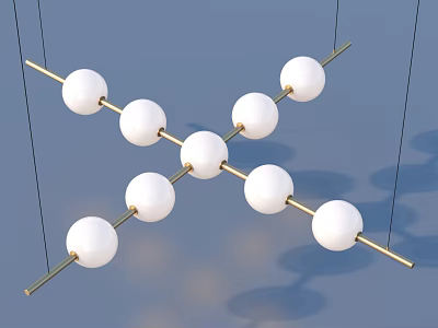 Modern Minimalist Chandelier With Cross Design Metal Rods And White Spherical Shades 3d model