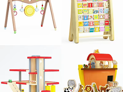 Wooden Building Blocks Toy Set With Alphabet Letters Colorful Shapes And Animal Figures 3d model