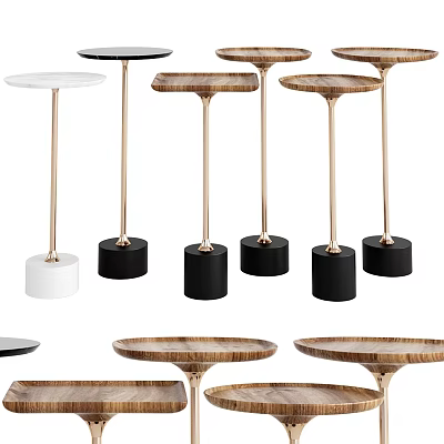 Modern Side Tables With Wooden Tops And Metal Legs In Black White Bases 3d model
