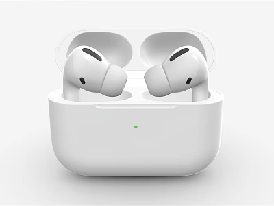 White Wireless Headphones with Charging Case and Green Indicator Light 3d model