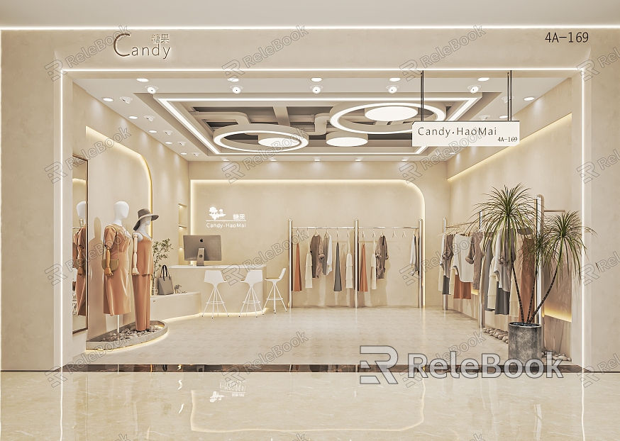 Modern Clothing Store Women's Clothing Store Clothing Shelf Booth Cashier Shaped Showcase Fitting Mirror Nakajima Booth model